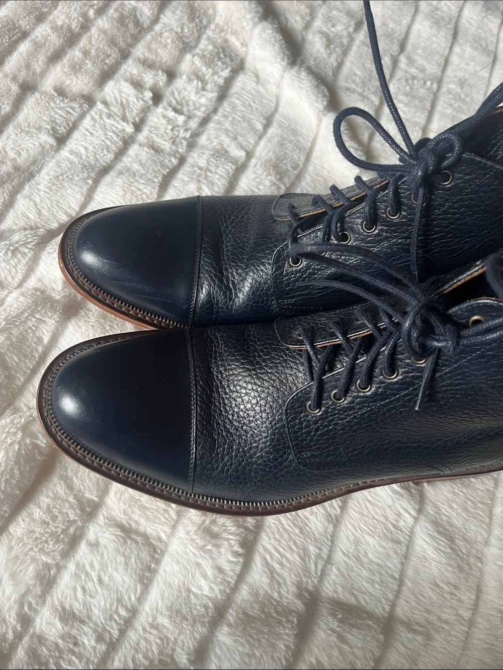 Taft Navy Rome Full-grain Leather Cap Toe Dress Boots
